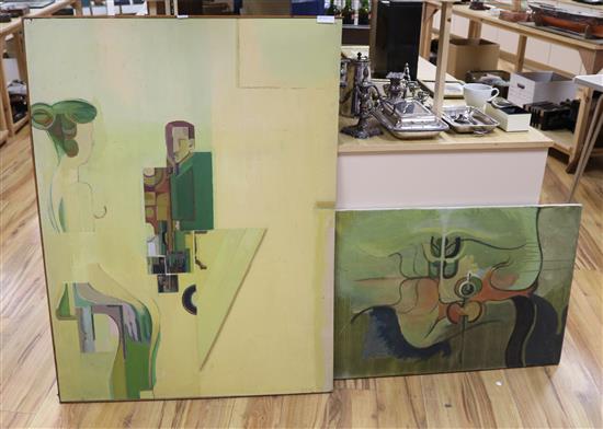 Robin Rudge, two oils, abstracts 122 x 91.5cm and 61.5 x 91.5cm